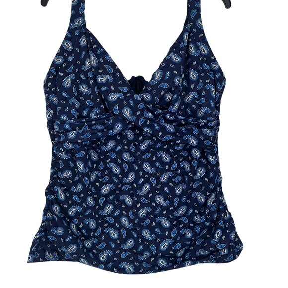 Lands End Women Paisley Print Ruched Side Tankini Top Unpadded Built-In Bra SZ16 - Picture 10 of 11